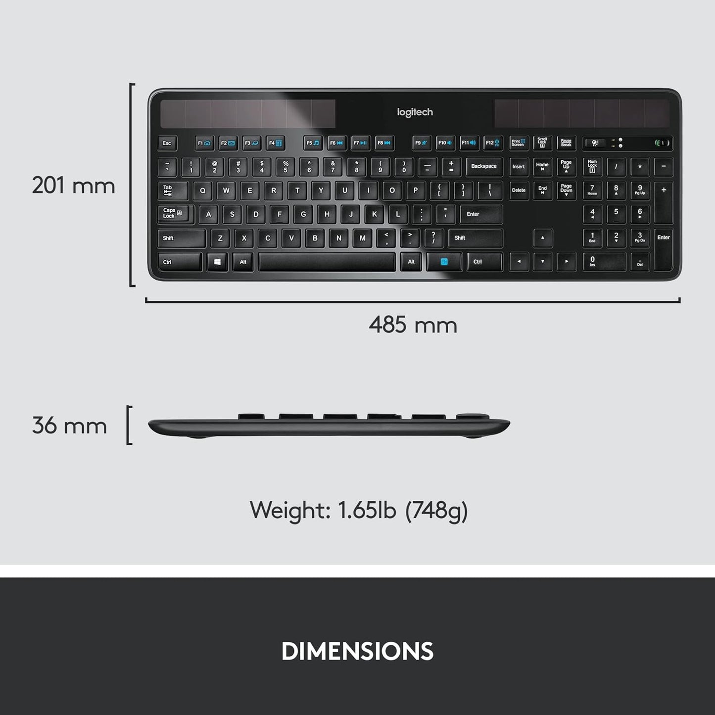 Logitech 920-002912 K750 Wireless Solar Keyboard, Ultra-Thin, USB