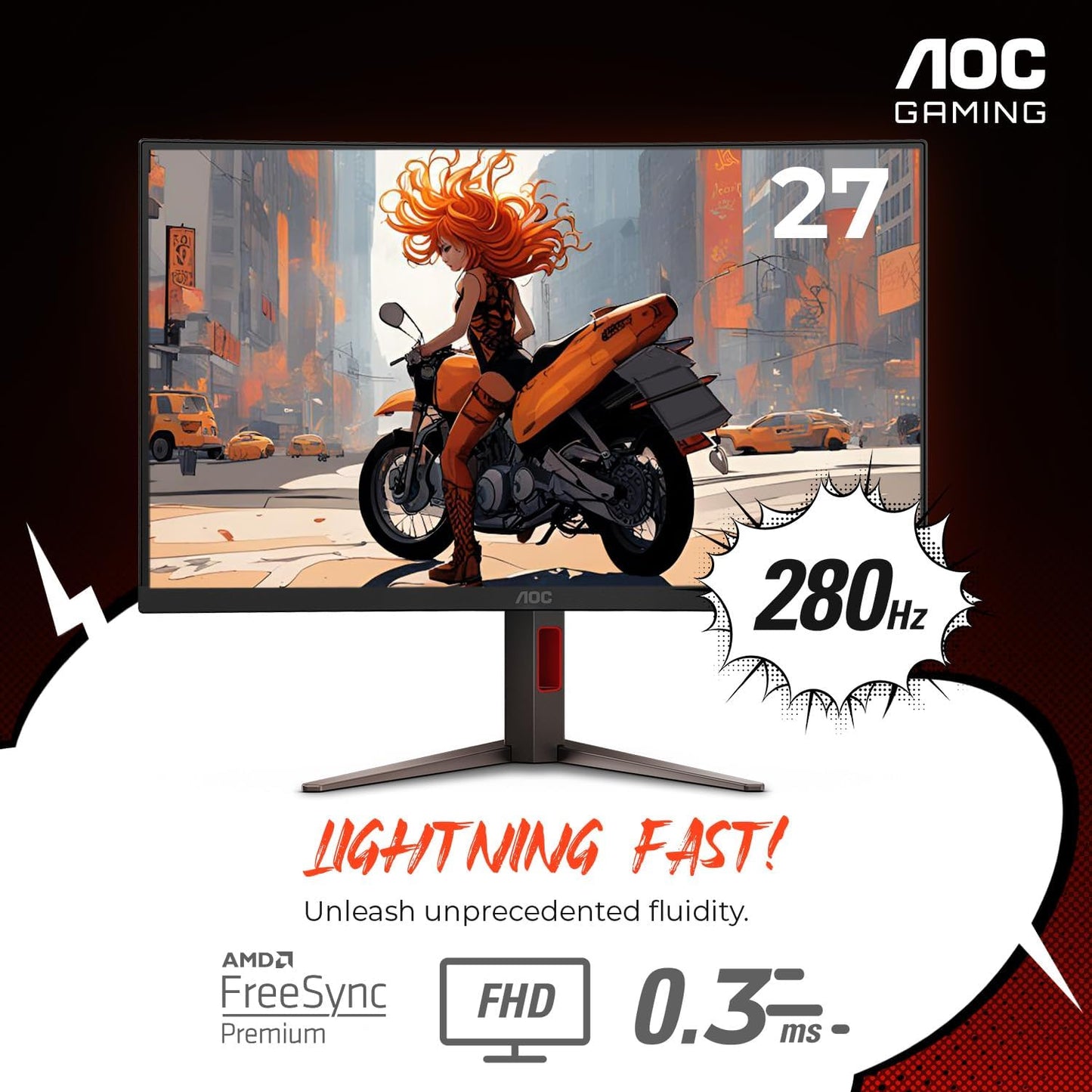 AOC C27G4ZH 27-Inch Curved Gaming Monitor - 280Hz, 0.3ms, FHD