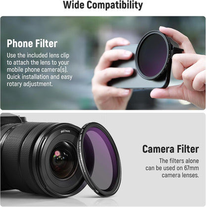 Neewer 10103674 67mm ND2-ND32 Phone Lens Filter Kit