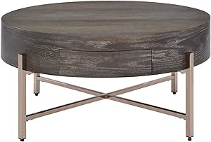 Misc 1 Drawer Round Modern Coffee Table Brown Gold — main product image