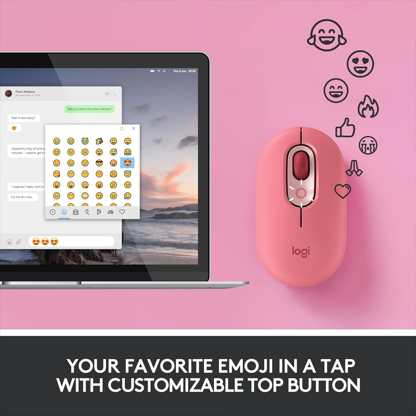 Logitech POP Wireless Mouse with Emojis - Renewed