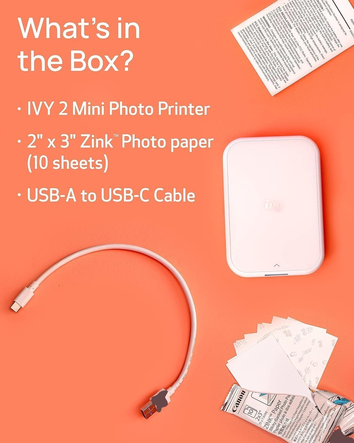 Canon ivy 2 Mini Photo Printer - Pure White Portable Printing