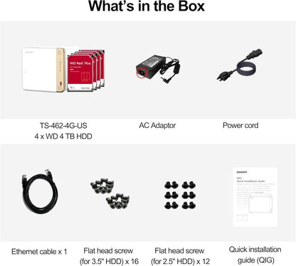 QNAP TS-462-4G-US 12TB 4-Bay NAS RAID 5, WD Red Plus