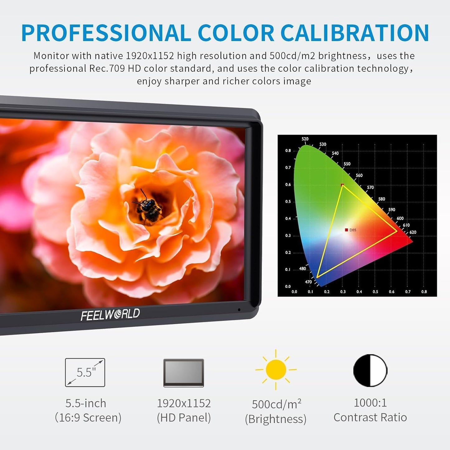 FEELWORLD F5 S55001 6" Camera Field Monitor 4K HDMI Bundle