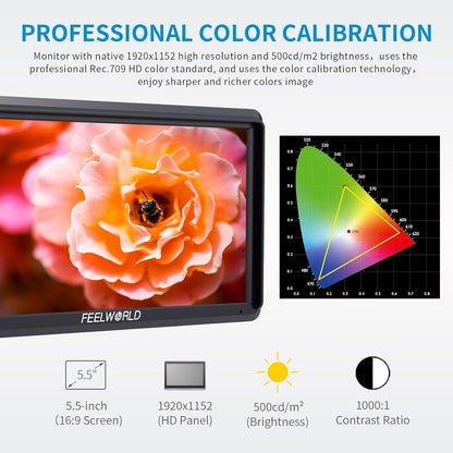 FEELWORLD F5 S55001 6" Camera Field Monitor 4K HDMI Bundle