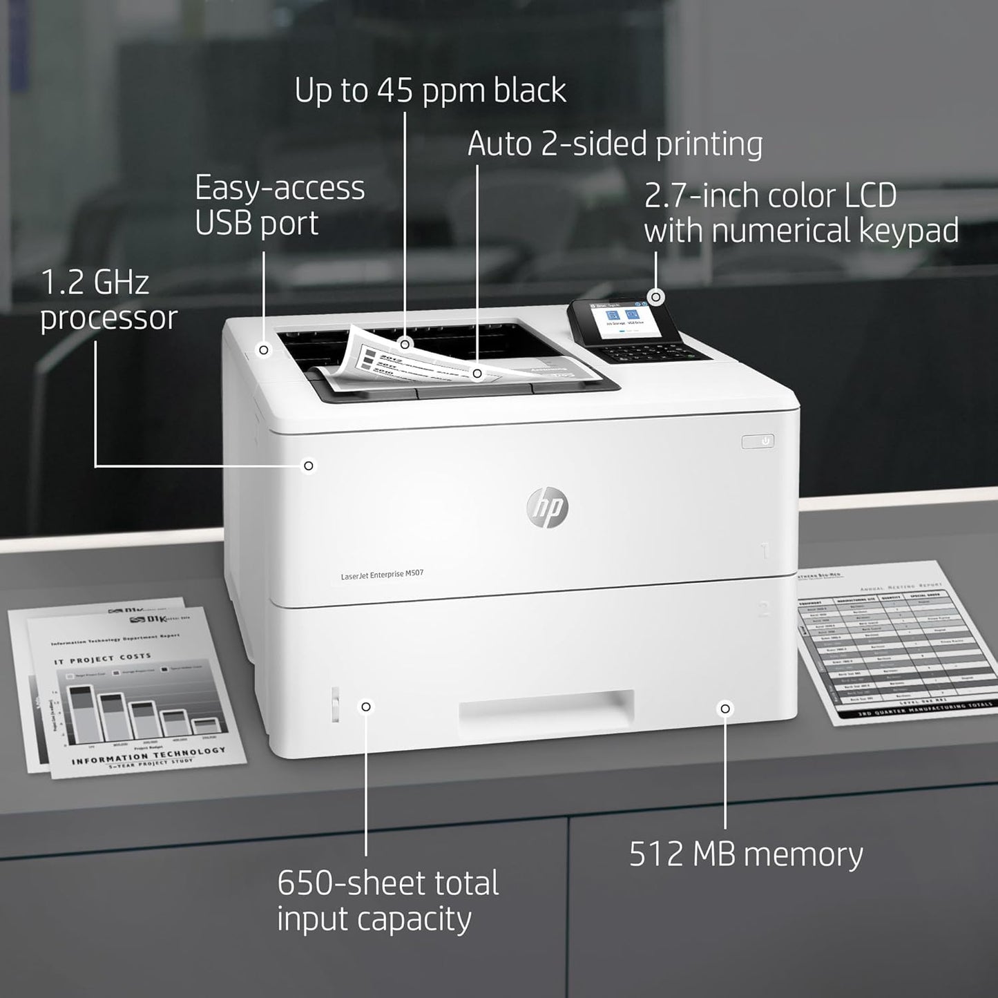HP M507dn LaserJet Enterprise Printer - Monochrome, Duplex, Ethernet