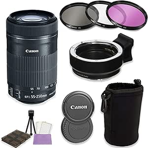 Canon EF-S 55-250mm STM Lens Adapter Bundle Renewed