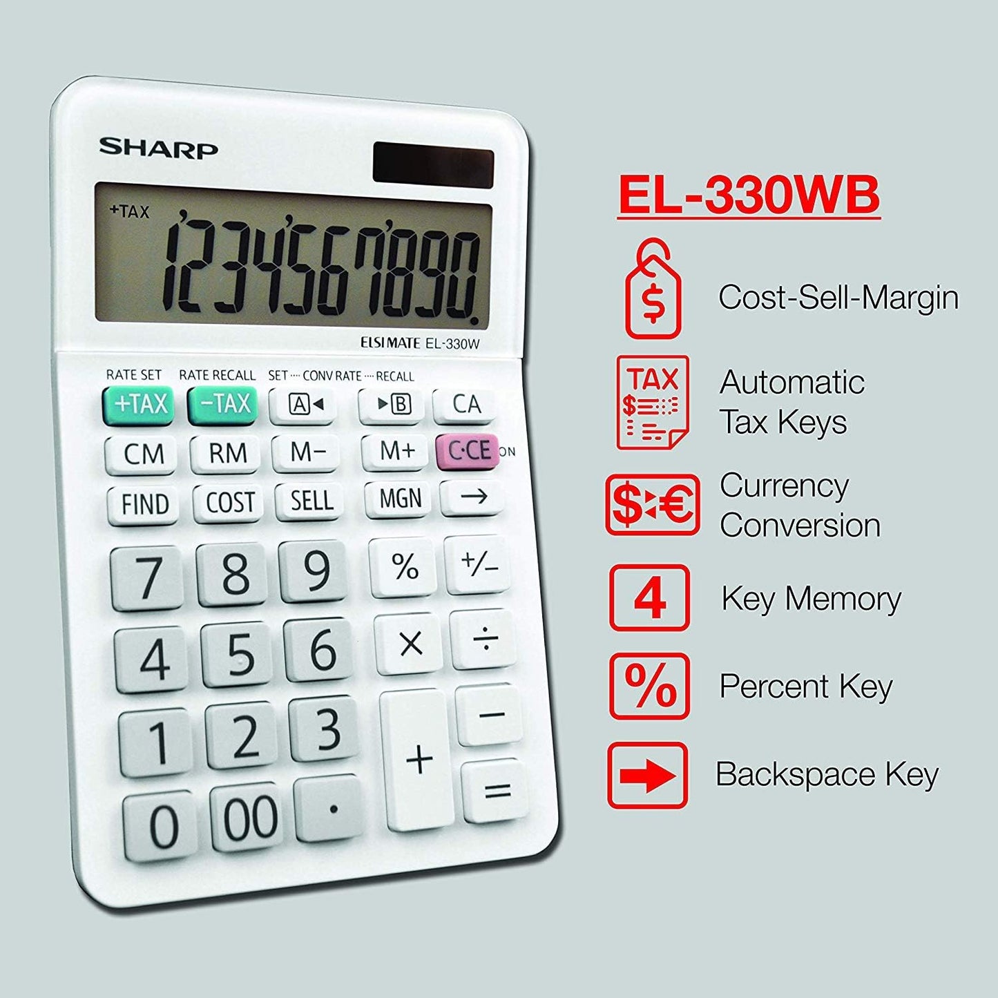 Sharp EL-330WB Basic Desktop Calculator, Solar Battery - 5 Pack