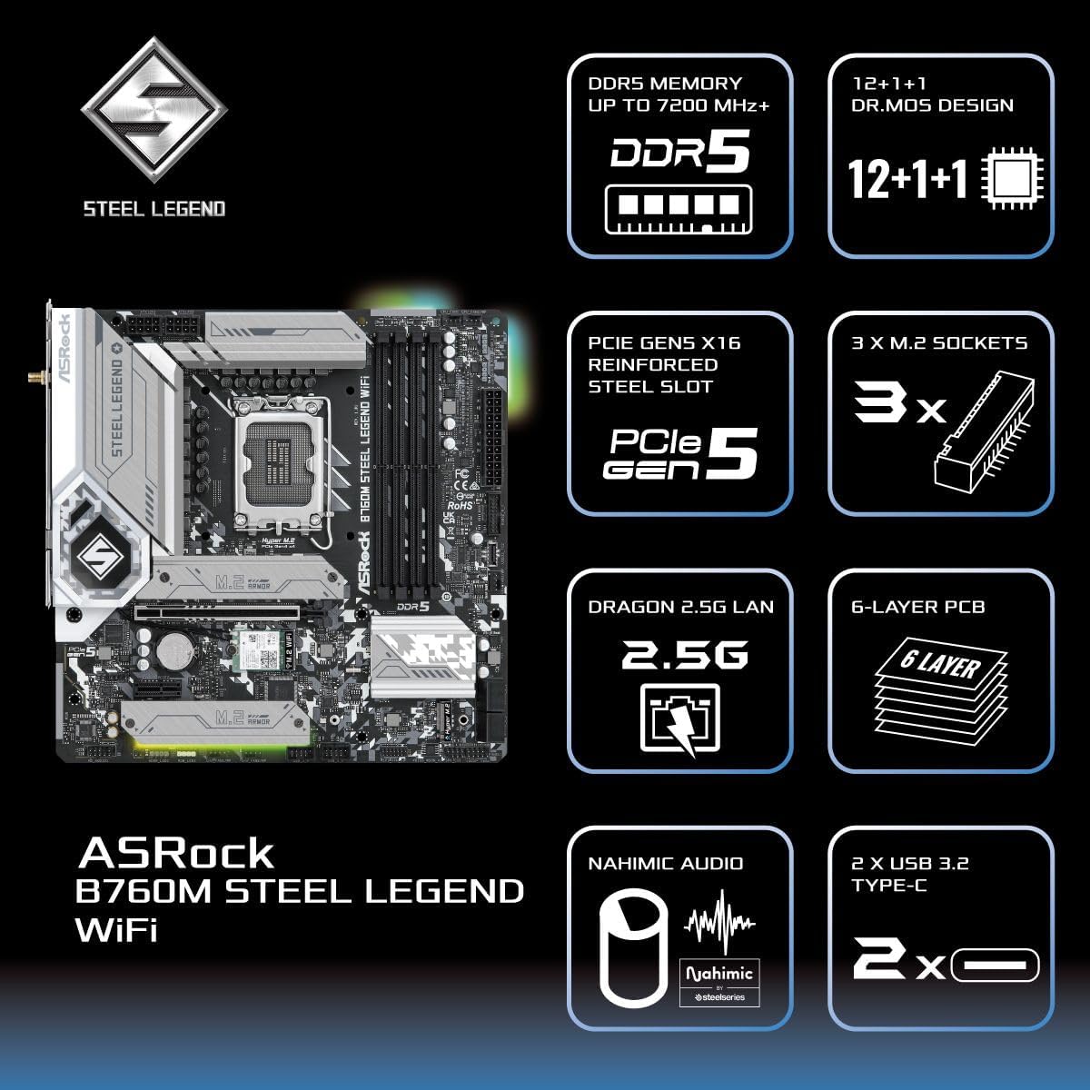 ASRock B760M STEEL LEGEND WIFI DDR5 Motherboard