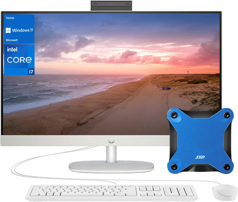 HP TPC-Q095-27 i7 All in One Desktop + External SSD — main product image