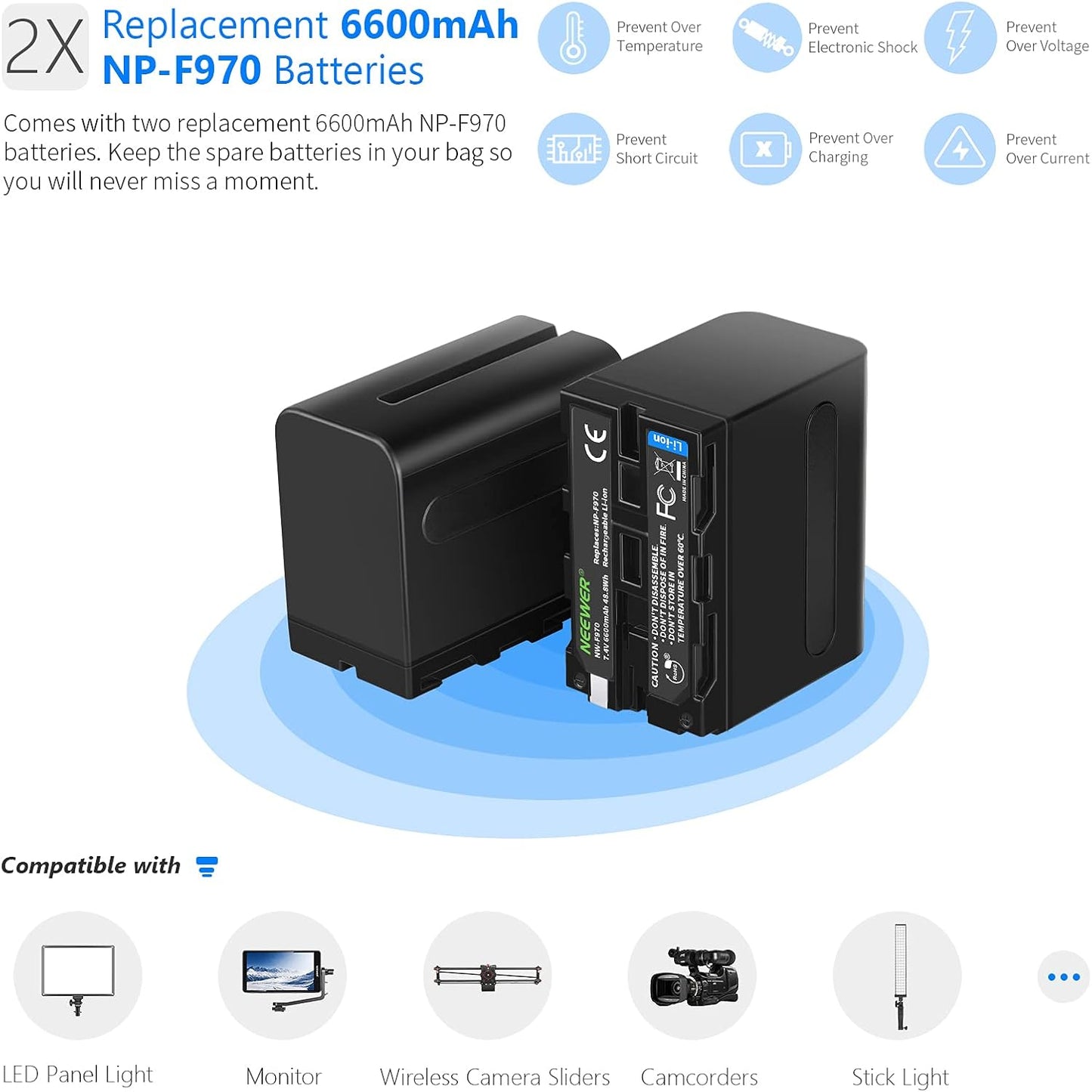 Neewer 10099654 Dual NP-F970 Battery Charger Kit