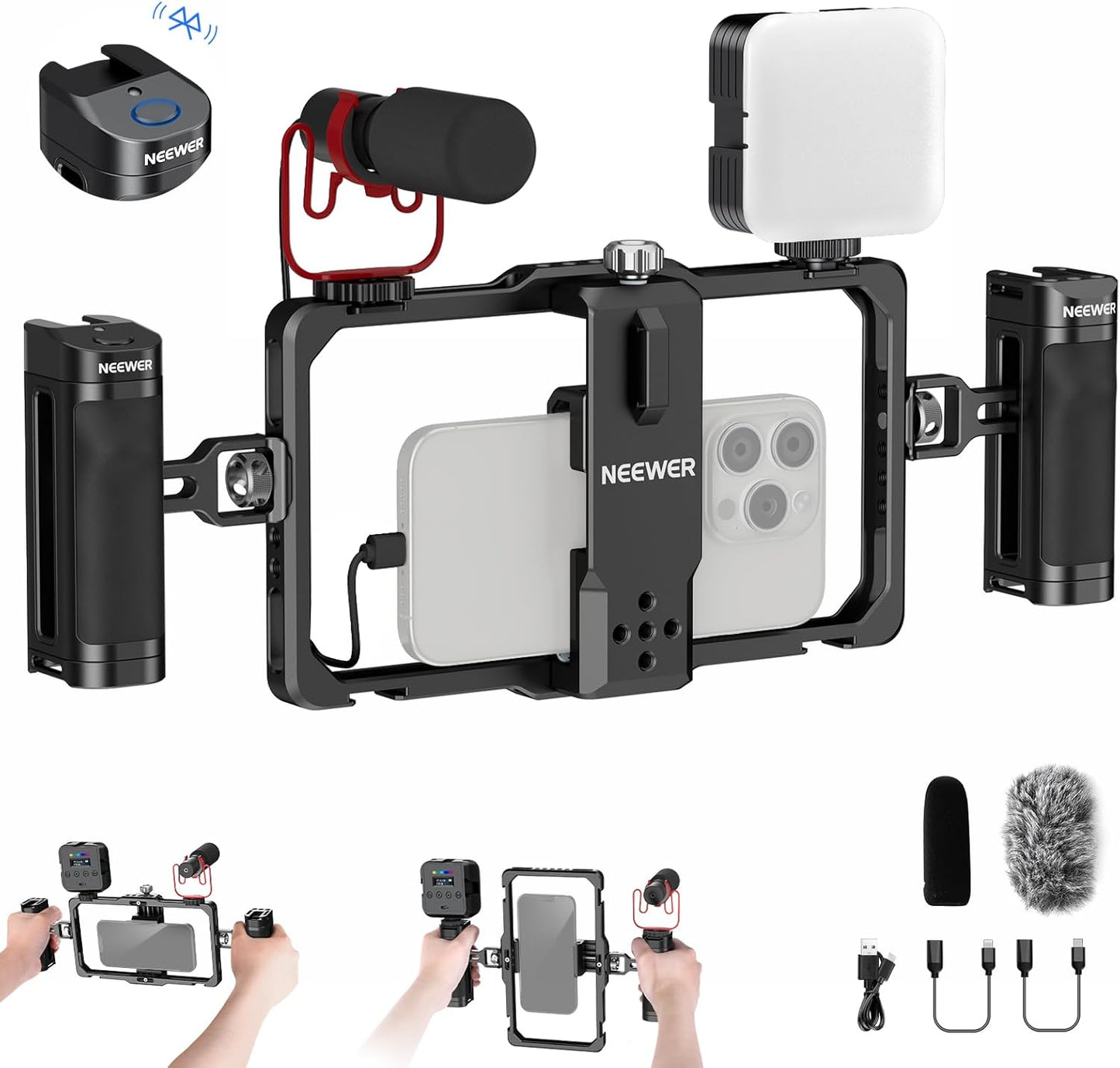 Neewer PA009E Phone Cage Video Rig with RGB Light Mic