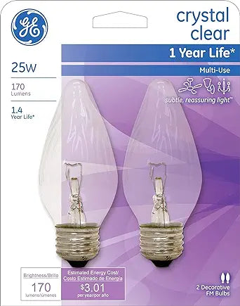GE 25FM/C/CF2-TP4 Flame Chandelier Light Bulbs - 2 Pack