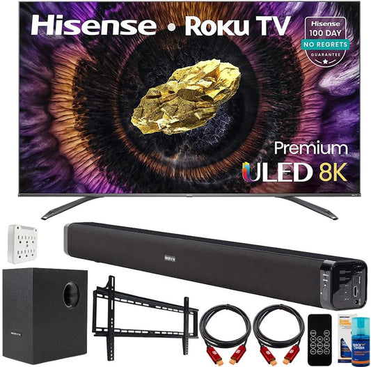 Hisense E10HIS75U800GR 75" 8K ULED Roku Smart TV Bundle
