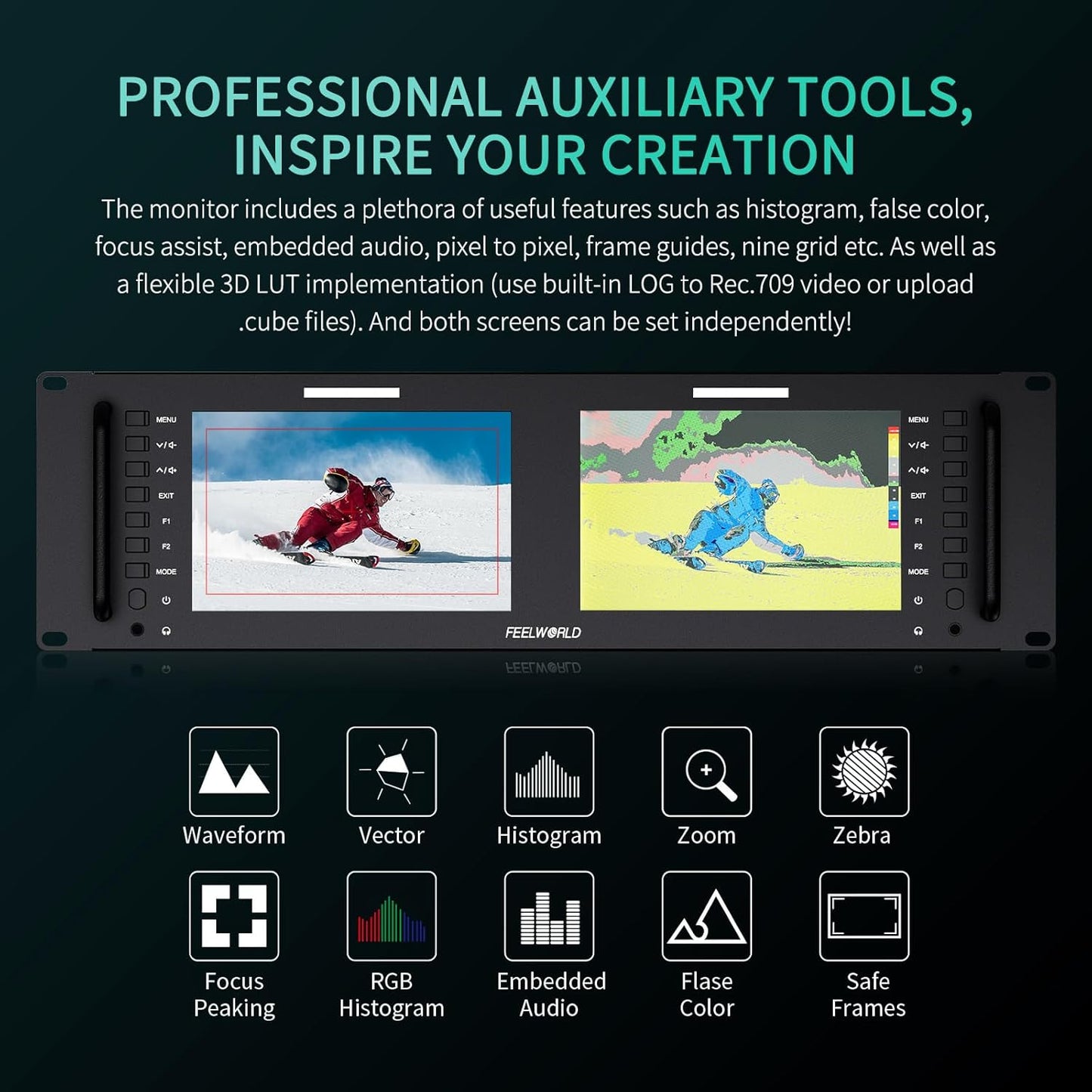 FEELWORLD D71 PLUS Dual 7" 3RU Broadcast Monitor