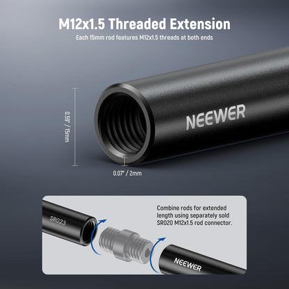 Neewer 10104676 15mm Rods 12"/30cm Extension 2-Pack