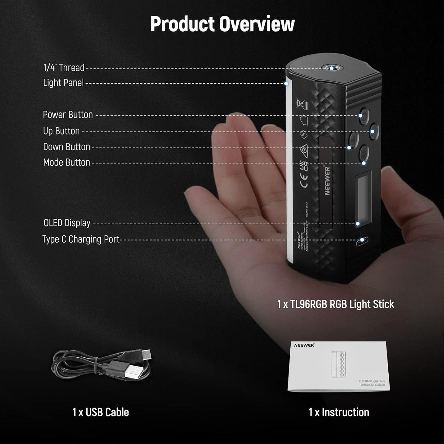 Neewer TL96RGB Handheld RGB LED Video Light Wand