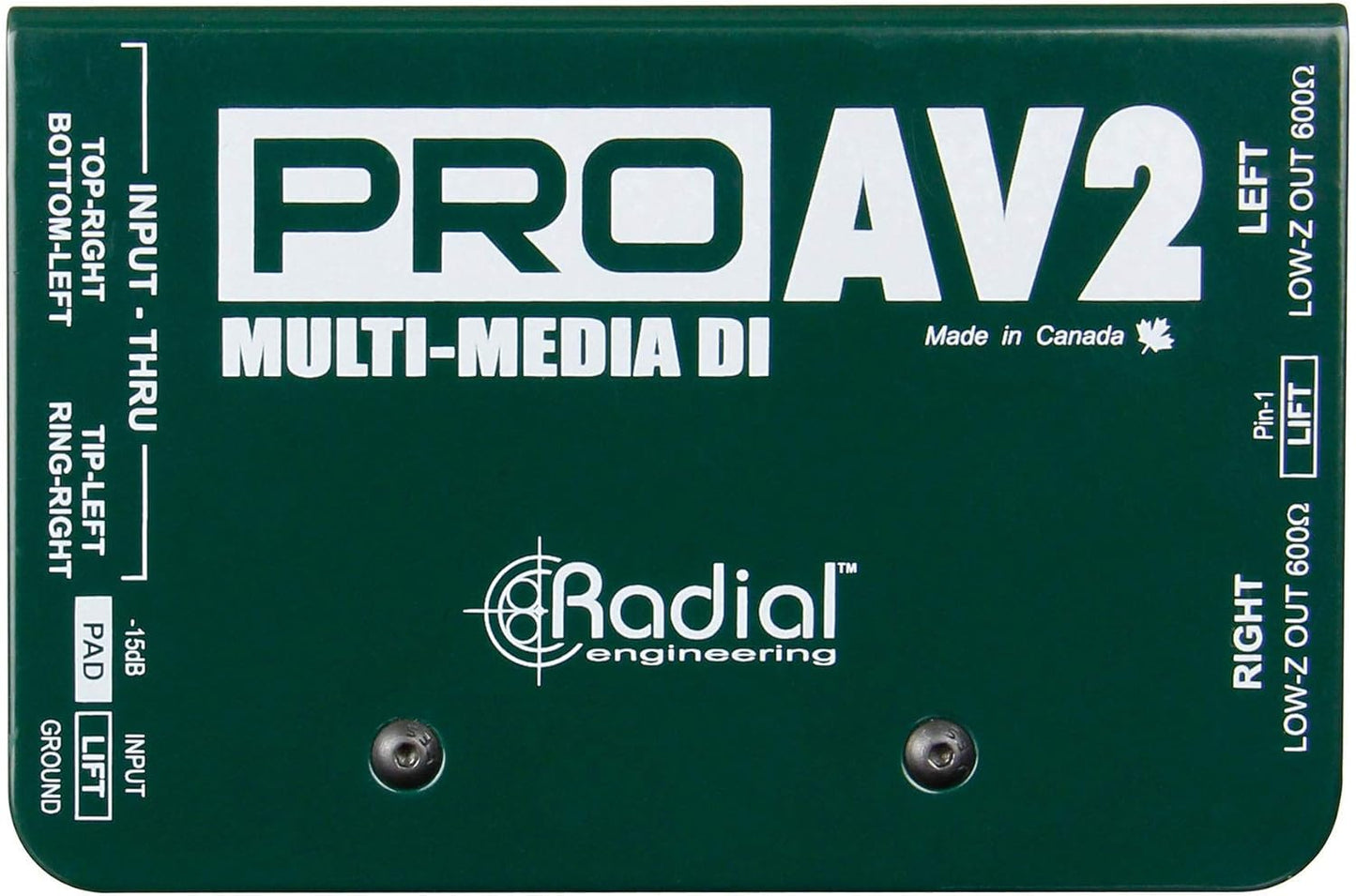 Radial Engineering ProAV2 DI Box XLR & TRS Cables