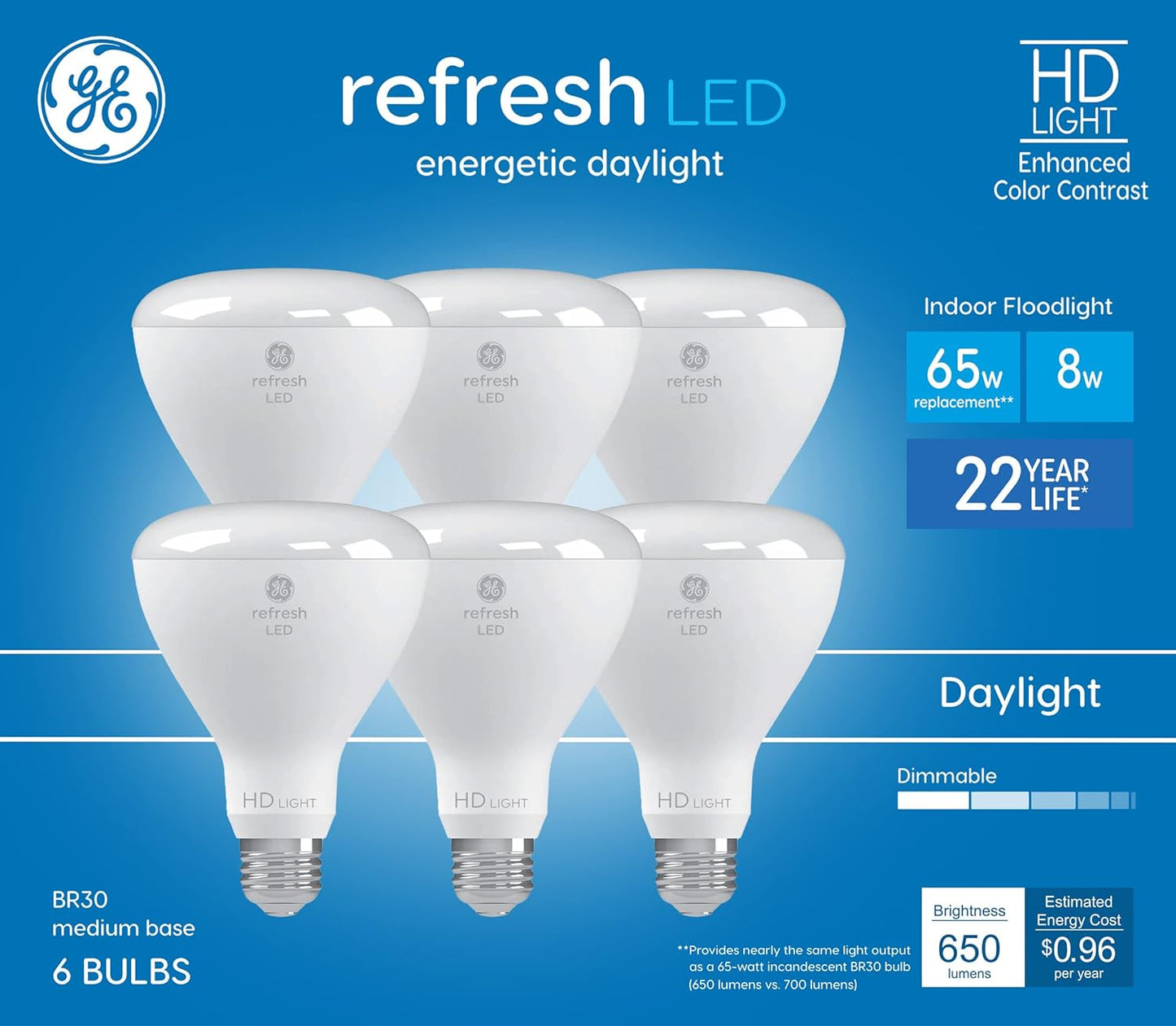 GE Refresh 93130642 BR30 LED Dimmable Daylight Bulb 6-Pack