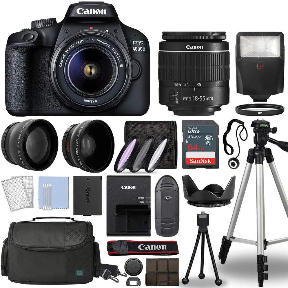 Canon EOS 4000D / Rebel T100 DSLR Camera Bundle (Renewed)