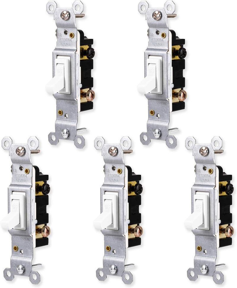 GE 44034 White Toggle Switch 5-Pack Grounding Single Pole — main product image