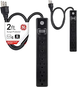 GE 44180 6-Outlet Power Strip 2-Pack 2ft Cord