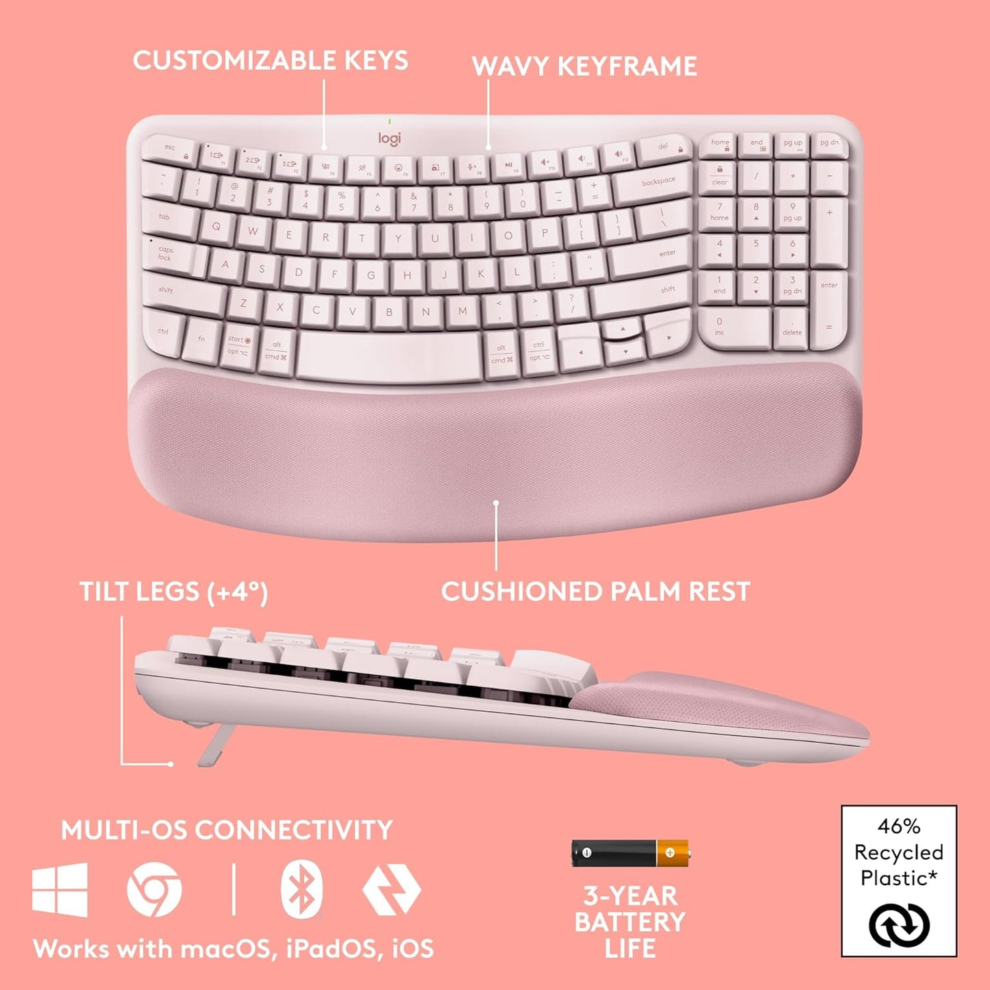 Logitech 920-012276 Wave Keys Ergonomic Keyboard - Rose
