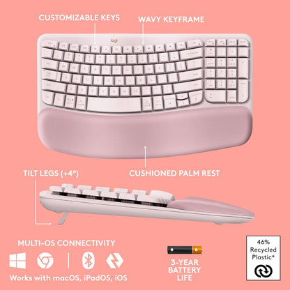 Logitech 920-012276 Wave Keys Ergonomic Keyboard - Rose