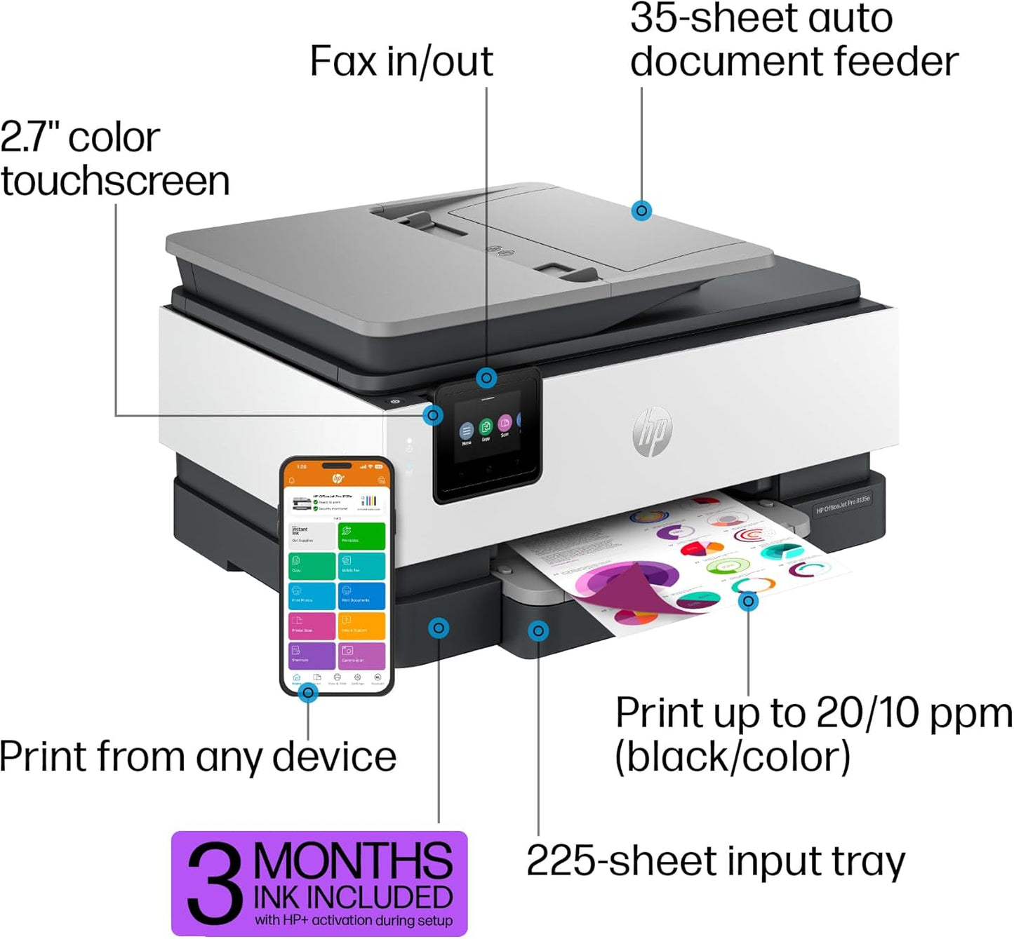 HP 40Q35A#B1H OfficeJet Pro 8135e Wireless Printer