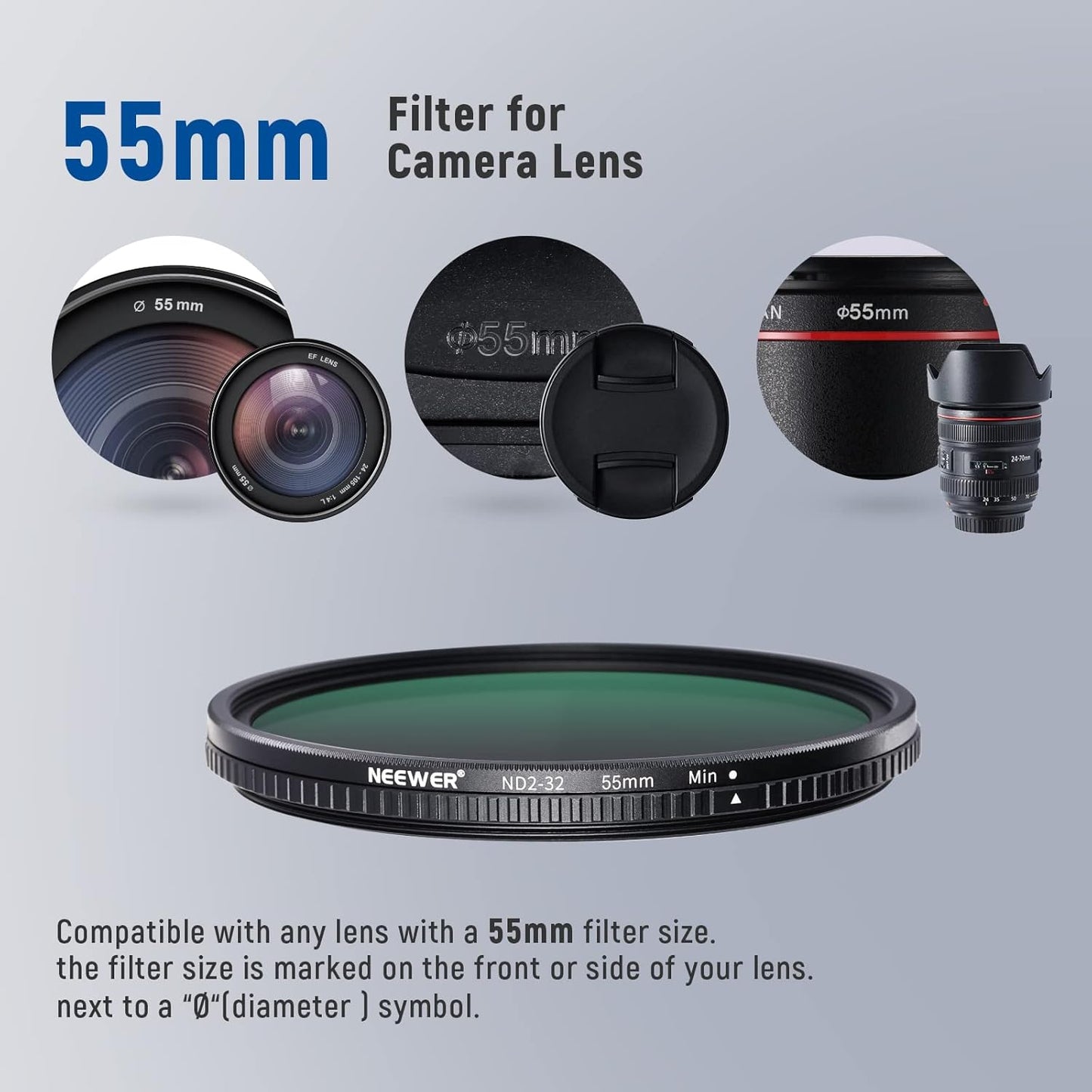 NEEWER 10101262 55mm ND2-ND32 Variable ND Filter