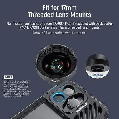 Neewer 10103183: 18mm HD Wide Angle Phone Lens, 17mm Thread