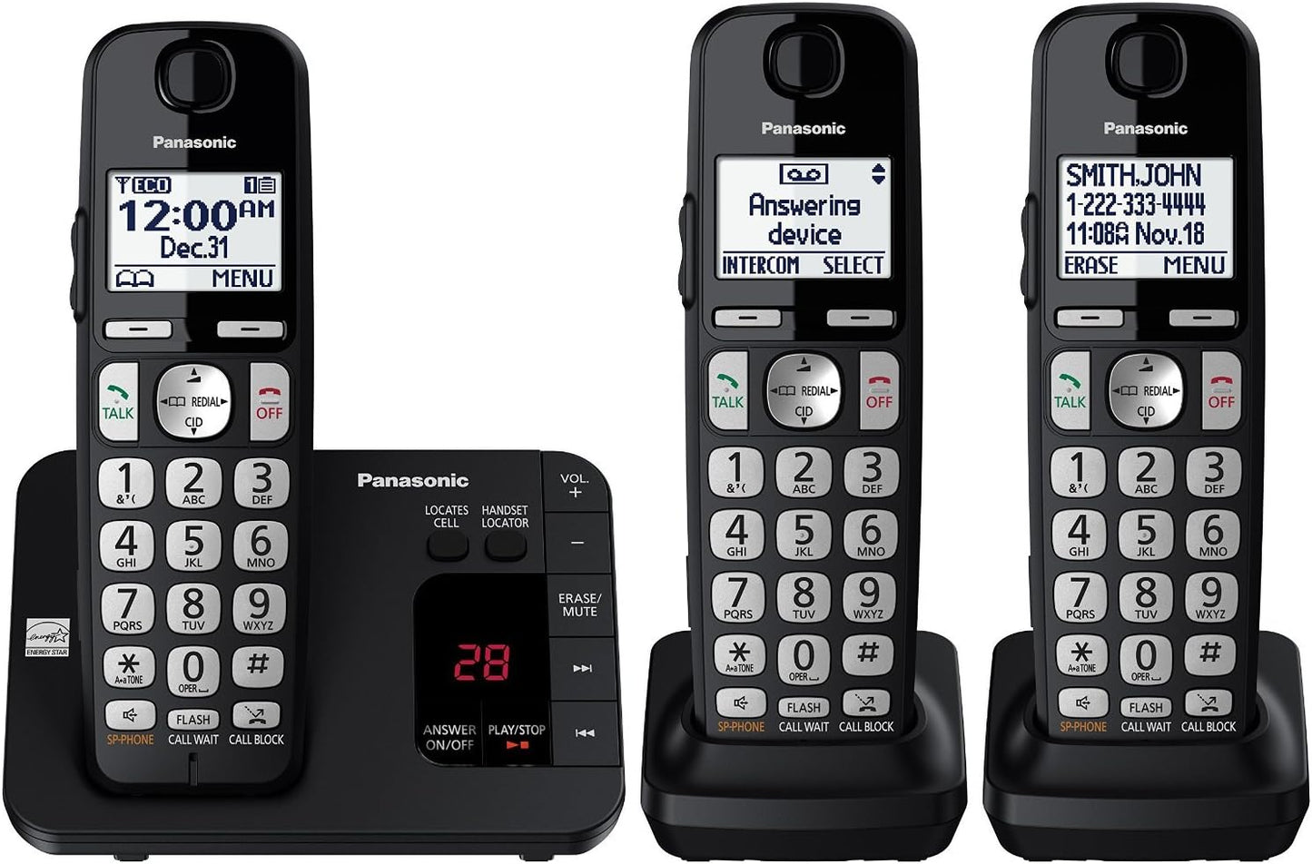Panasonic KX-TGE433B - DECT 6.0 Cordless Phone - 3 Handsets