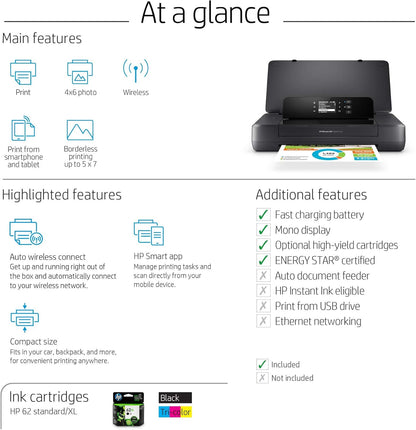 HP CZ993A OfficeJet 200 Portable Wireless Printer (Renewed)
