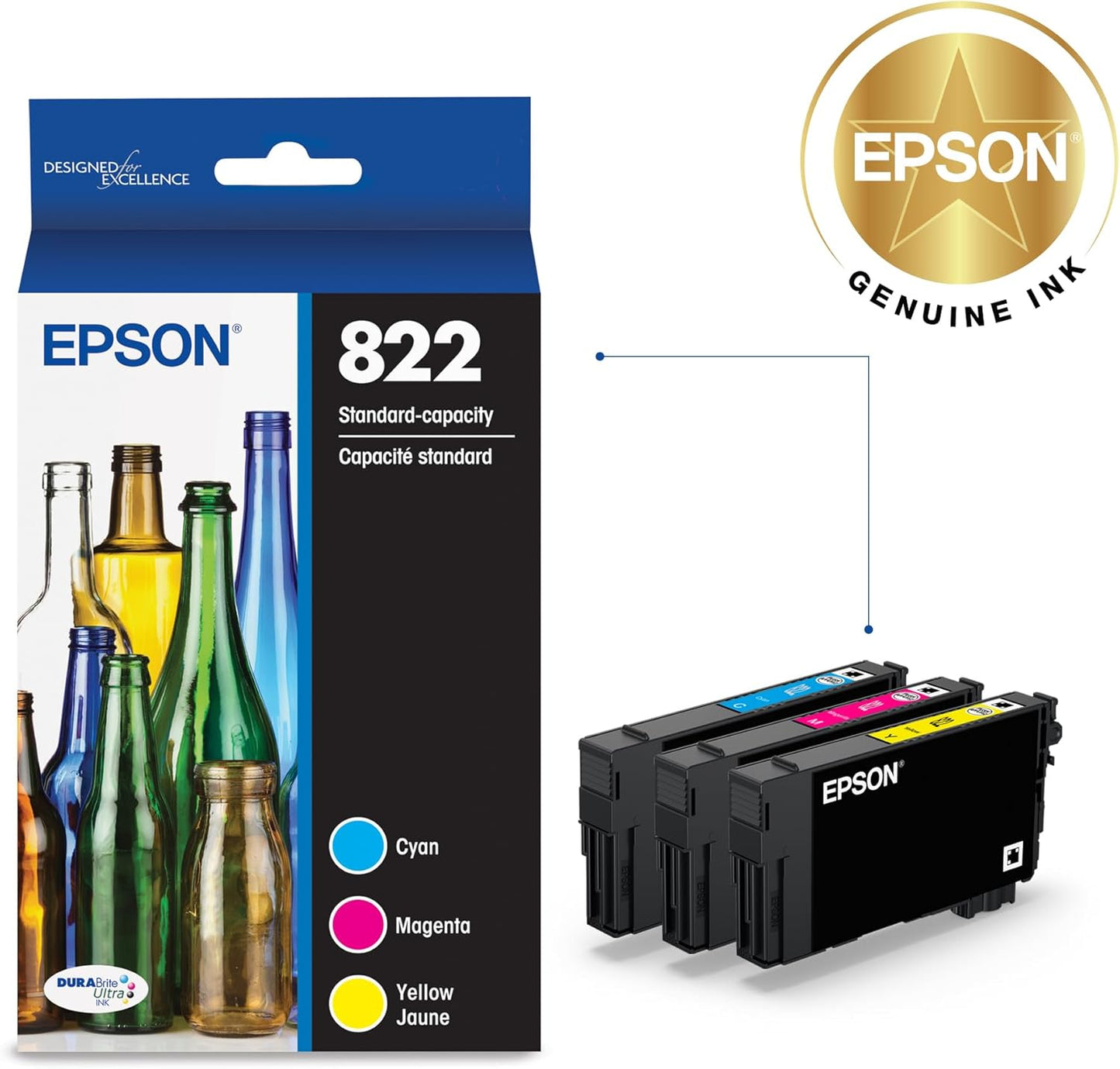 Epson T822520-S 822 DURABrite: Standard Capacity Color Ink Combo