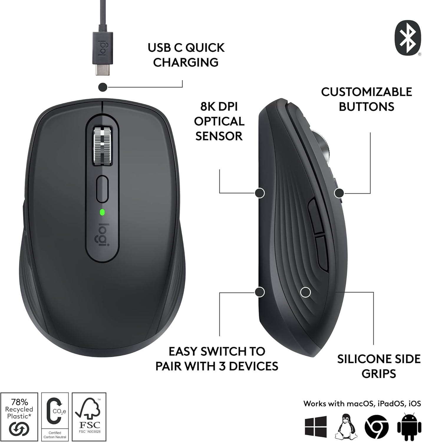 Logitech MX Anywhere 3S Compact Wireless Mouse (Renewed)