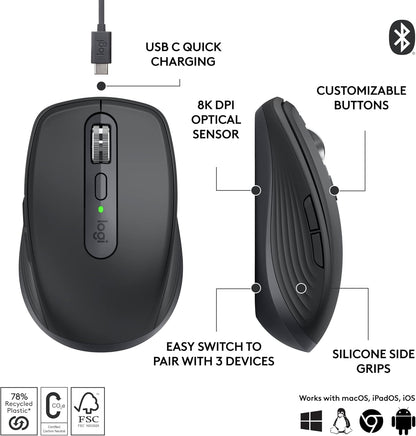 Logitech MX Anywhere 3S Compact Wireless Mouse (Renewed)