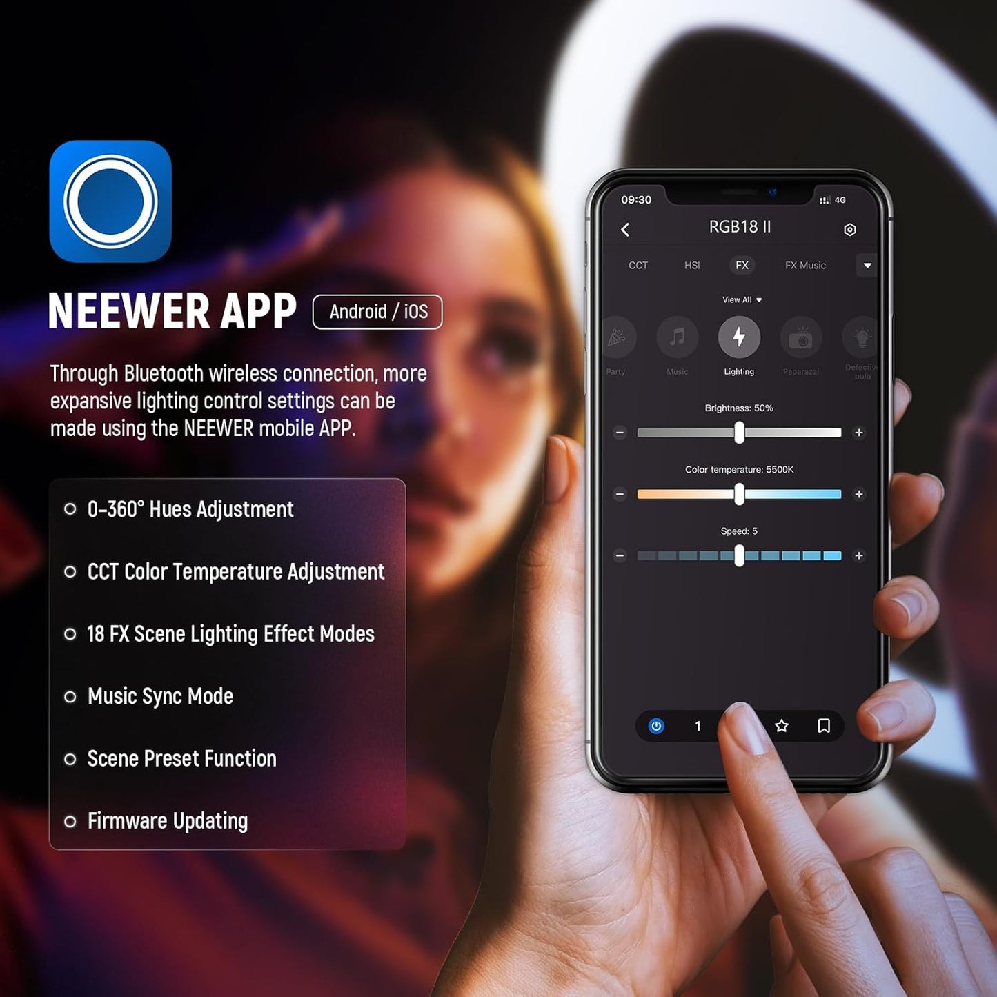 Neewer 10103390 18" RGB LED Ring Light with Stand & APP