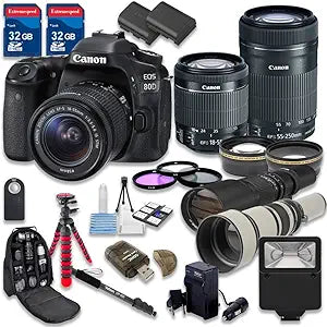 Canon EOS 80D DSLR Camera Bundle 18-55mm 55-250mm Lens