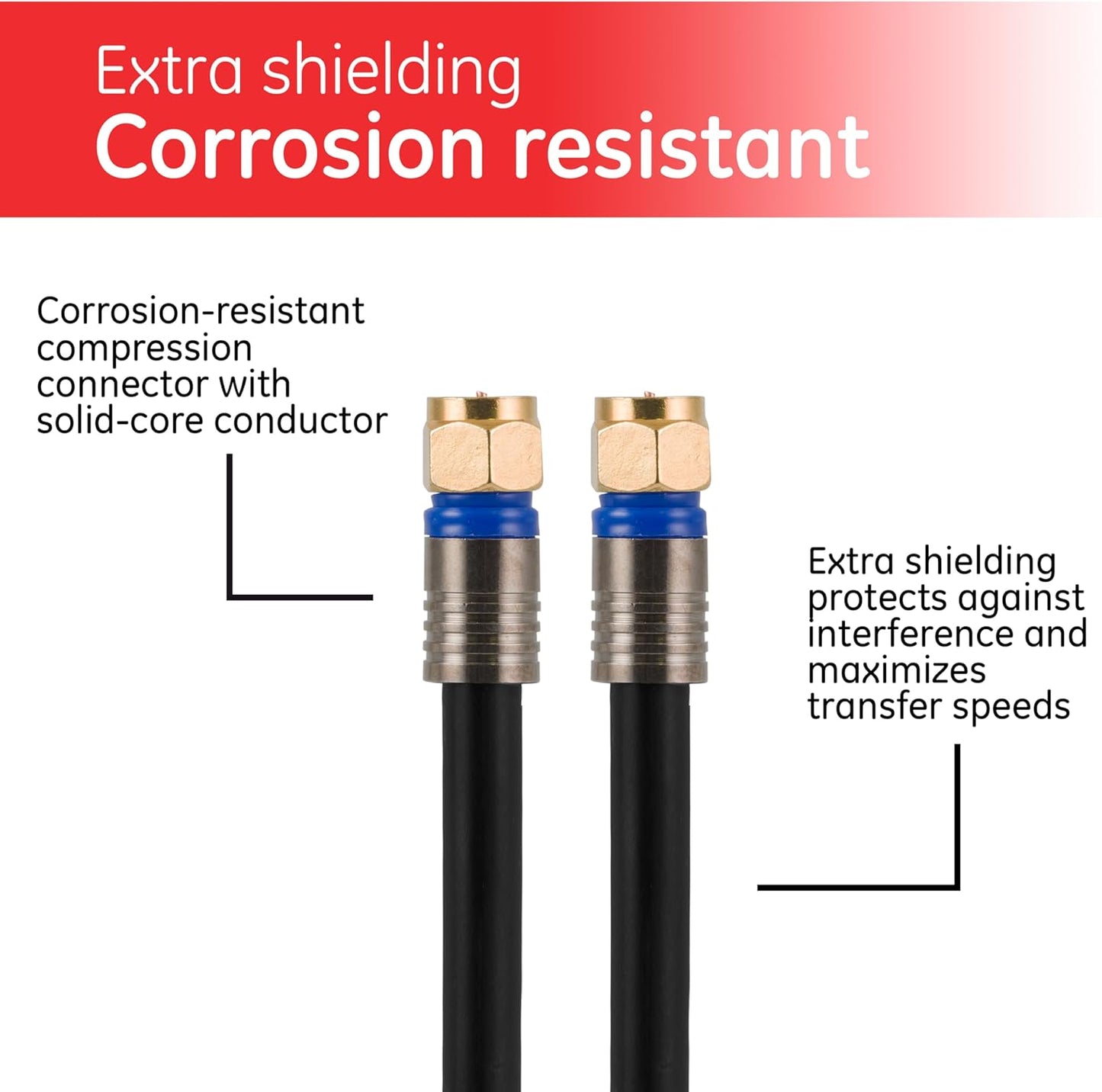 GE 33532 50ft RG6 Coaxial Cable - Quad Shielded, In-Wall Rated