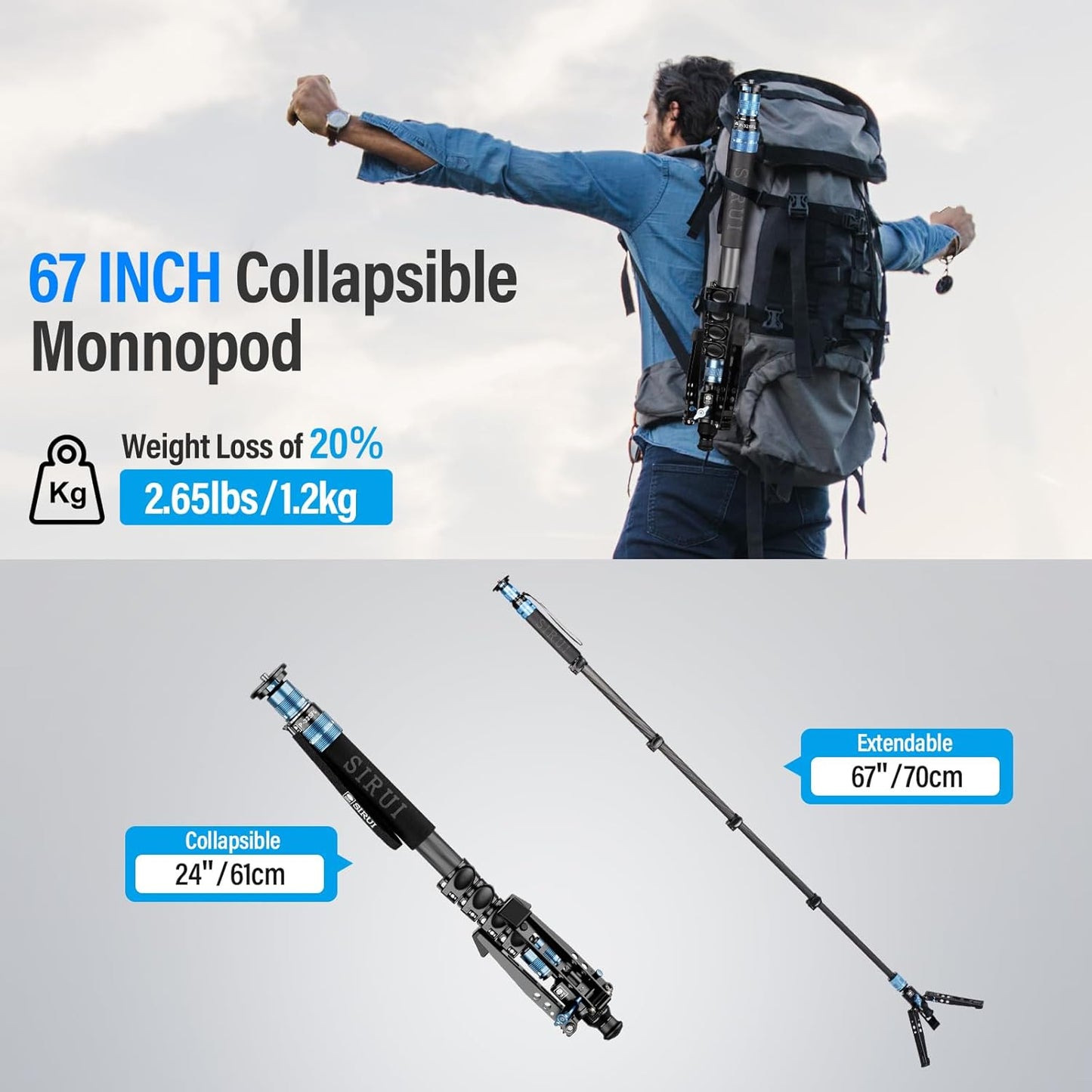 Sirui P-325FL-AM Carbon Fiber Camera Monopod with Feet