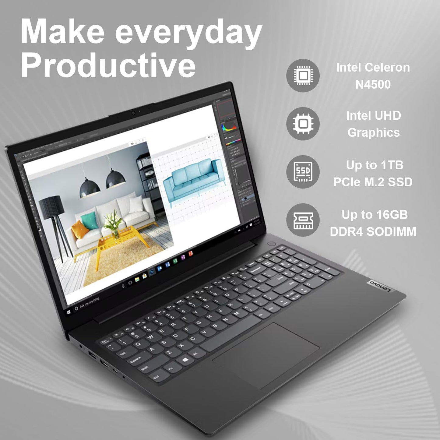 Lenovo 82QY00S4US V15 15.6" FHD Celeron 512GB SSD Win11 Laptop Bundle