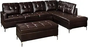 Lexicon Dani 3-Piece Faux Leather Sectional Sofa Brown