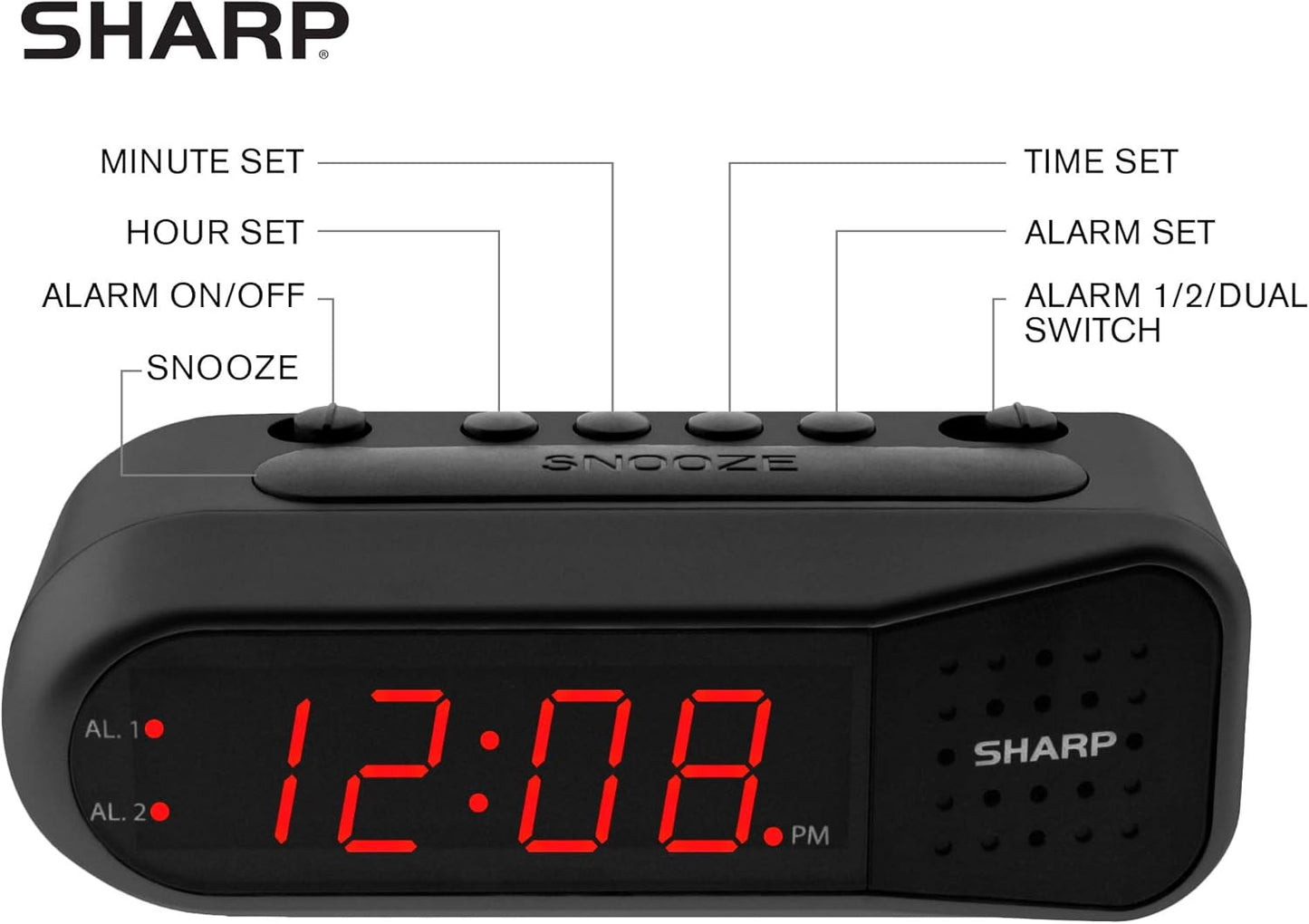 Sharp Digital Alarm Clock - Red LED Display