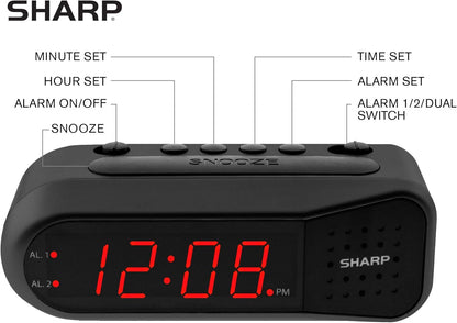 Sharp Digital Alarm Clock - Red LED Display