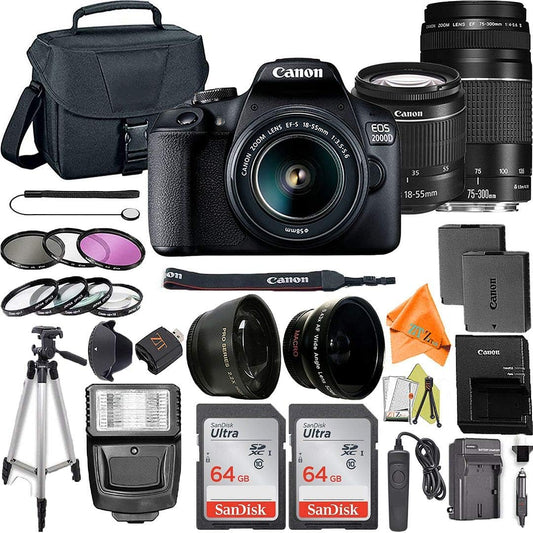 Canon EOS 2000D / Rebel T7 DSLR Camera Bundle - 2 Lenses & Accessories (Renewed)