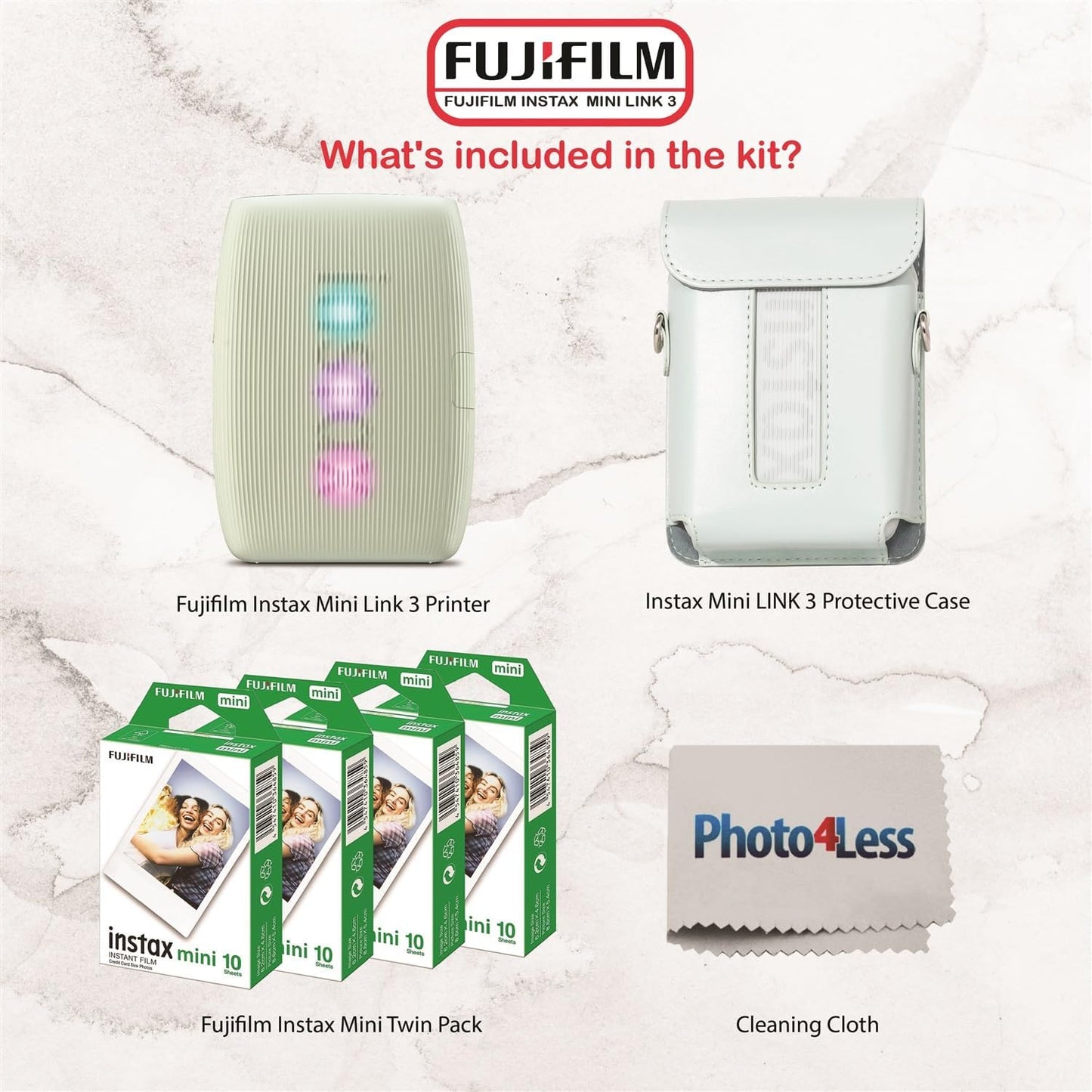 Fujifilm 810146892465 Instax Mini Link 3 Printer Bundle - Film & Case
