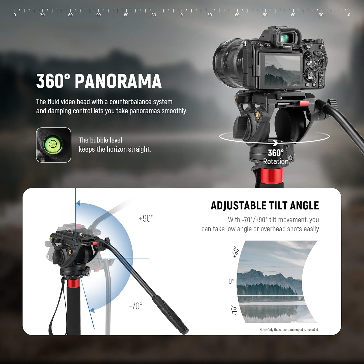 NEEWER 10101921 Pro Camera Monopod with Fluid Head
