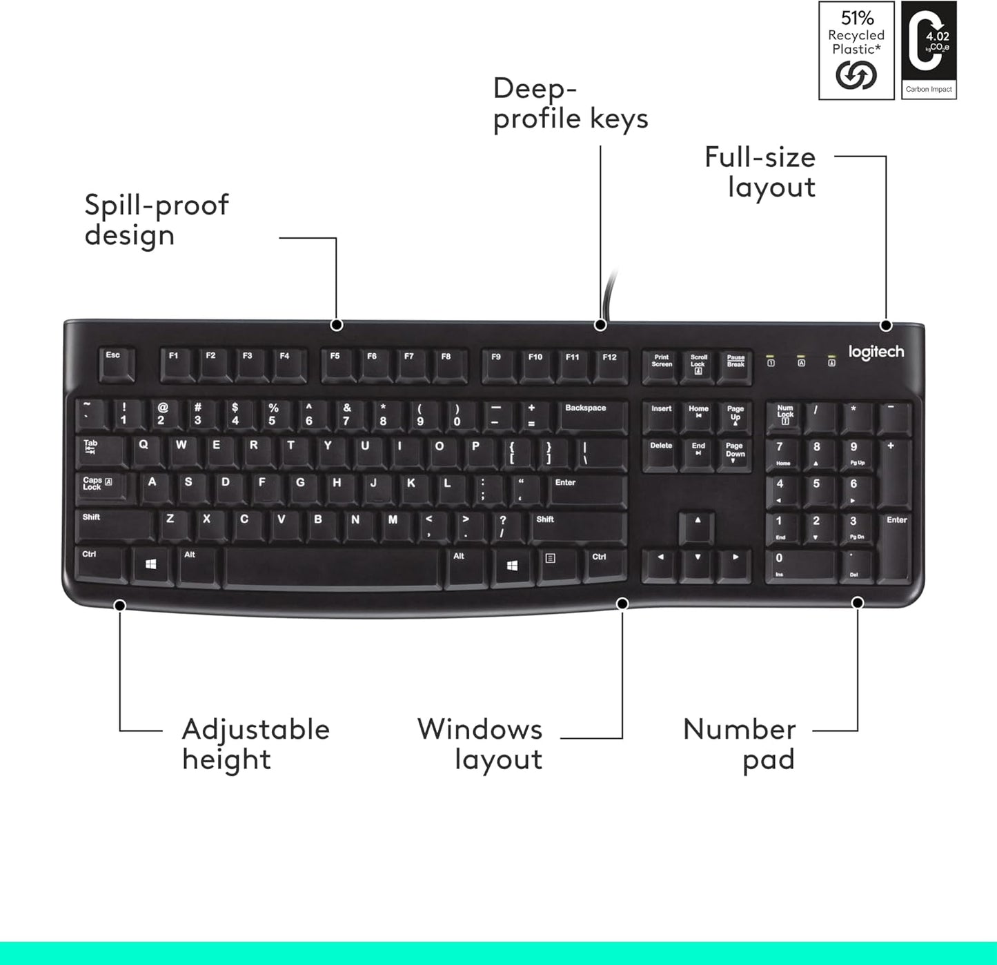 Logitech 920-002478 K120 Wired Keyboard - Black