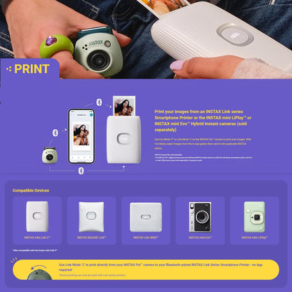 Fujifilm 600023911 INSTAX PAL Digital Camera - Milky White Bundle