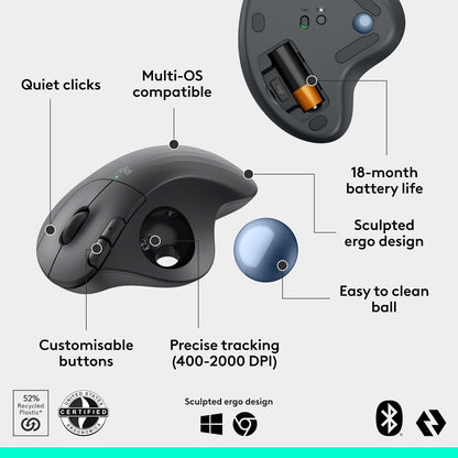 Logitech 910-007027 Ergo M575S Wireless Trackball Mouse Graphite